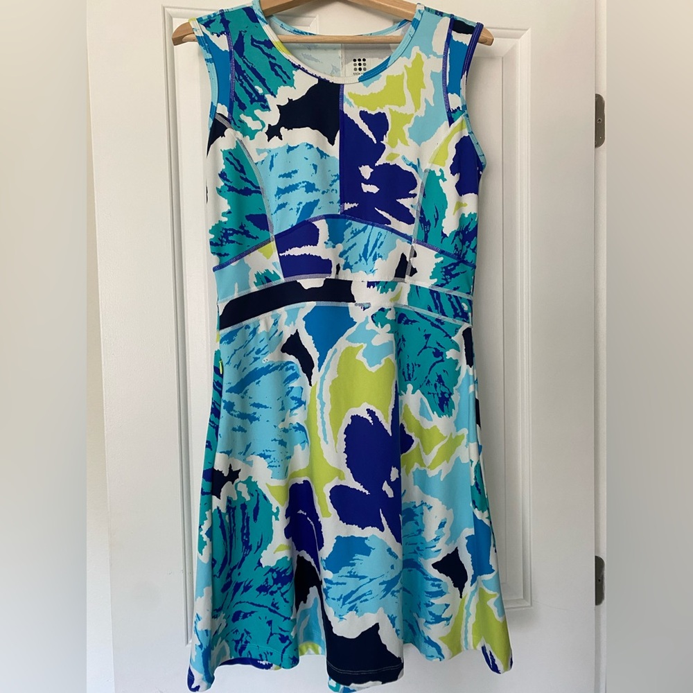 Title Nine Blue and Green Floral Dream Dress with a Side Pocket